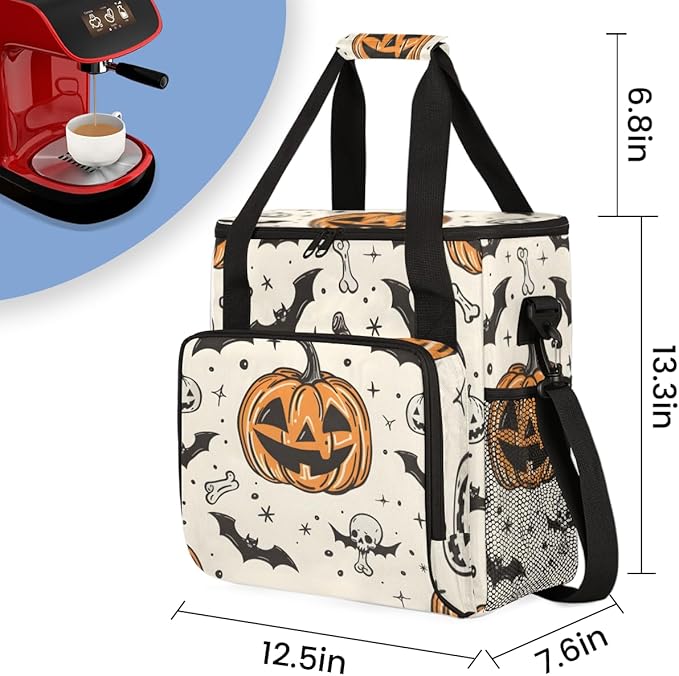 Watercolor Pumpkin Coffee Maker Carrying Bag Magical Pumpkin Travel Storage Bag Compatible with K-Mini or K-Mini Plus Single Serve Coffee Brewer Carrying Case with Multiple Pockets &amp Shoulder St
