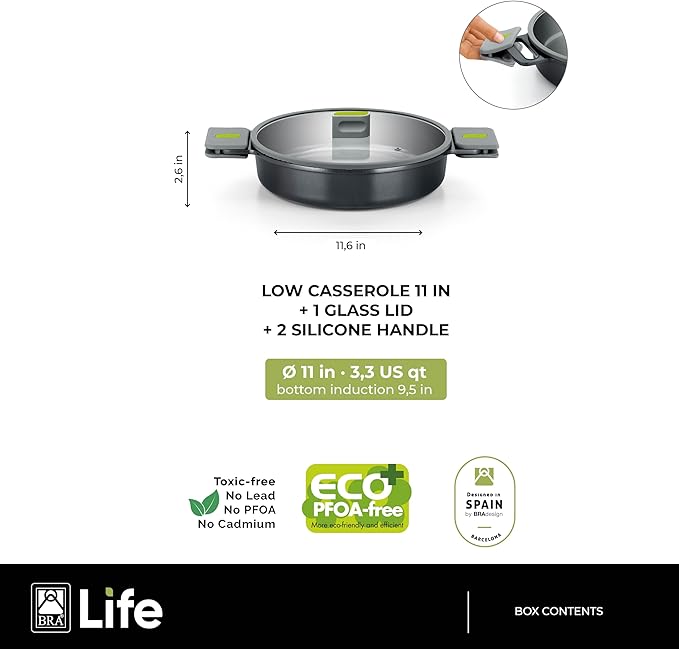 BRA COOKWARE Life 10-Piece Ceramic Cookware Set | Recycled Cast Aluminum Pots &amp Pans Set w/ 2 Pots 1 Sauté Pan 2 Pans 1 Saucepan 4 Lids | Ceramic Non-Stick Coating | All Stovetops | PFOA Free