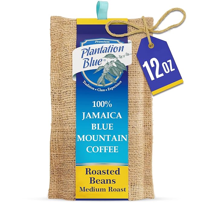 Plantation Blue 100% Blue Mountain Coffee from Jamaica Medium Roasted Whole Beans (12oz)