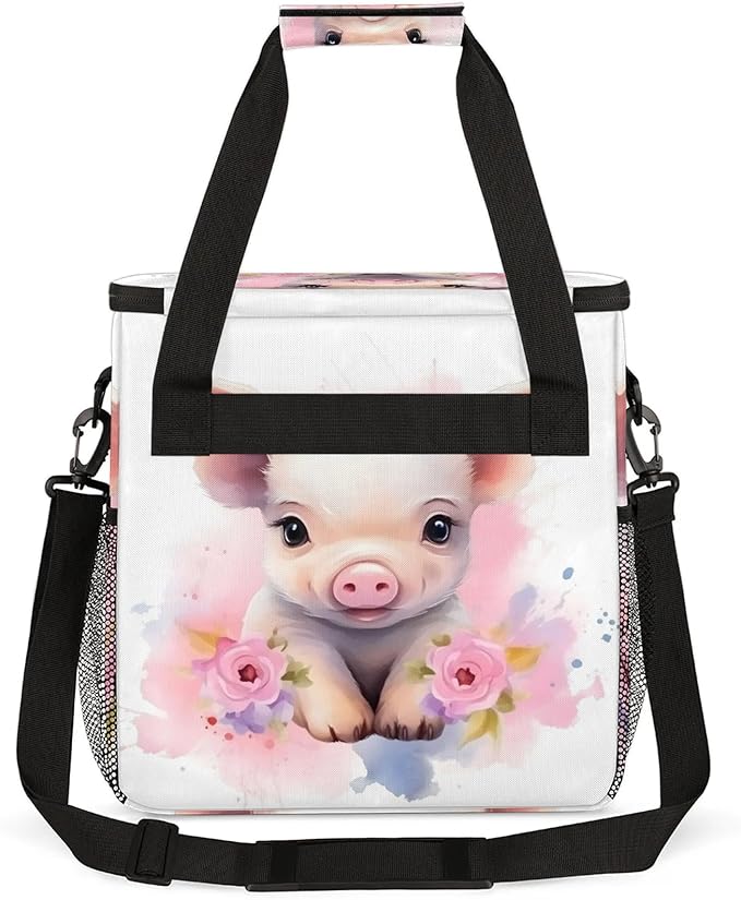 Pig Pattern Travel Coffee Maker Carrying Bag Large Organizer Storage Tote Bag Insulated Reusable Cooler Grocery Bags
