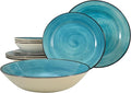 Tudor Royal 12-Piece Porcelain Round Dinnerware Set Service for 4 COSMICSTONE Design Plates Bowls Dishes Premium Quality Tableware Unique Pattern Glossy