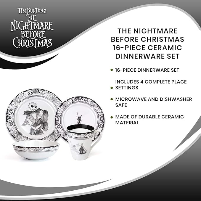 The Nightmare Before Christmas 16-Piece Dinnerware Set | Ceramic Dish Set White