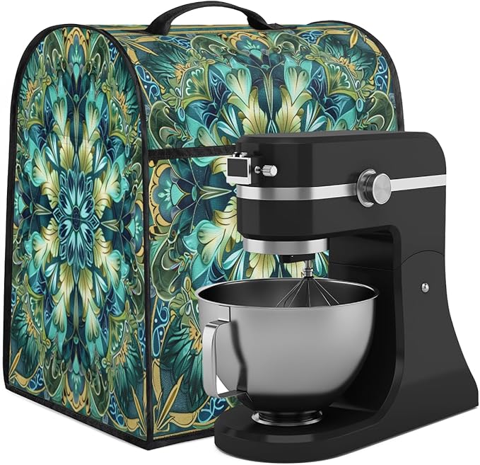 Kitchen Aid Mixer Cover Turquoise Mandala Flower Stand Mixer Cover Compatible with 6-8 Quarts Stand Mixers Dust Covers with Zipper Pocket Foldable Washable Kitchen Aid Organizer Bag