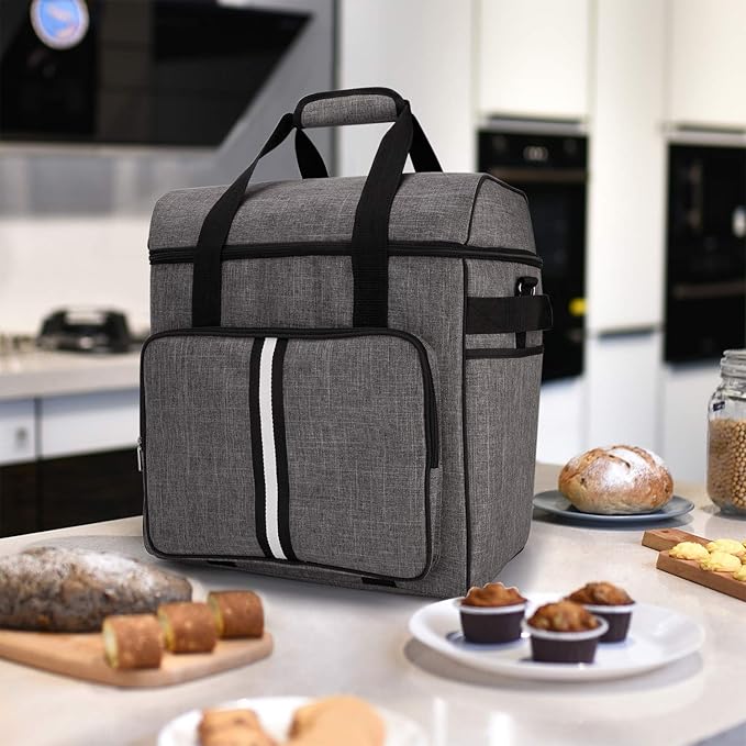 BAGLHER Heavy Duty Kitchen Mixer Cover for 6-8 Quart Stand Mixers 2-in-1 Shoulder &amp Hand Carrying Case with Accessory Pockets (15”x10.5”x17” Grey)