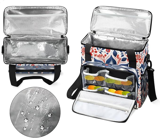 Flowers Floral Design Coffee Maker Travel Bag for Keurig K-Mini/K-Mini Plus Insulated Waterproof Tote with Pockets for K-Cup Portable Single-Serve Brewer Case