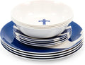 Camco 12 Piece Melamine Dishware Set - Features Blue and White Nautical Design - Includes 4 Bowls 4 Salad Plates &amp $ Dinner Plates - Dishwasher Safe Dish Set (41951)