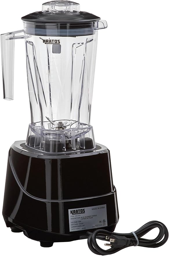 Kratos Commercial 2 HP Blender with Toggle Controls Pulse Feature 64 Oz. Jar 120V 1500W 5-15P Plug Black Countertop Professional Blender (29B-001)
