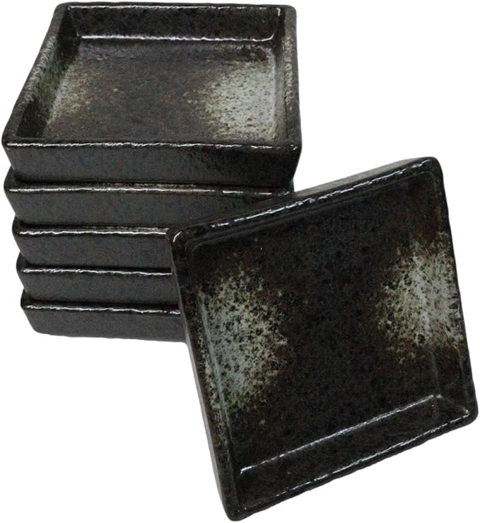 Ebros Gift Artistic Charcoal Grey Tone Hakumu Collection Dinnerware Serveware Kitchenware Set Asian Japanese Restaurant Supply (Pack Of 6 Square Condiment Sauce Dishes 2oz)