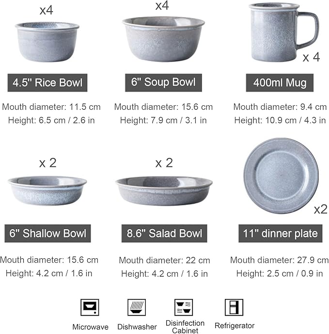18 Piece Round Stoneware Dinnerware Sets Porcelain Dish Set Service for 4 Ceramic Dinner Plates Set Dishwasher and Microwave Safe Plates and Bowls Sets for 4 Great for Home