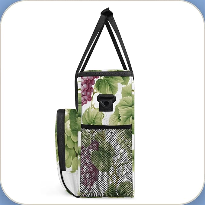 Grapes Purple Green Coffee Maker Carring Bag Large Insulated Storage Organizer Case Tote Bags with Shoulder Strap for Travel Work Picnic