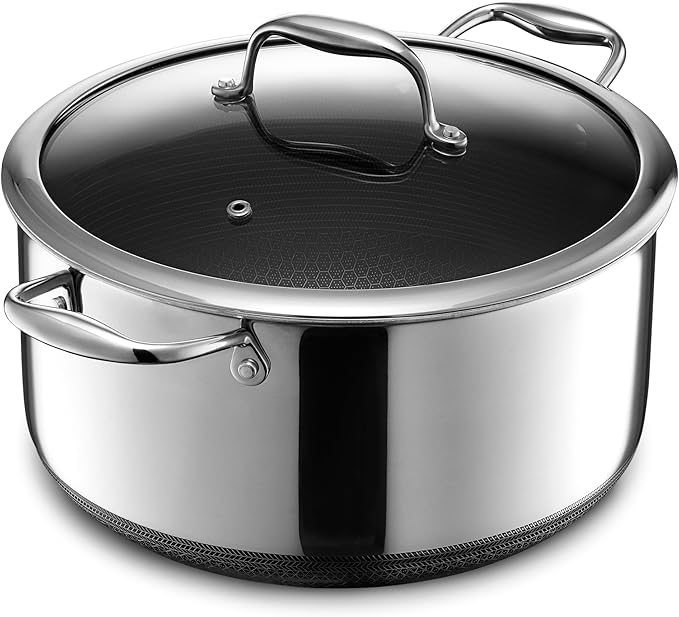 HexClad Hybrid Nonstick 7-Piece Cookware Set 10 Pan with Lid 10 Wok 8Qt Stockpot with Lid and Salt and Pepper Grinder Set