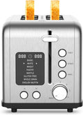 2-Slice Bagel Toaster Stainless Steel with Screen- Single Slice Function for Single-Sided Stuffed Bagel 8 Bread Types 6 Browning Levels LED Countdown Timer Defrost/Reheat/Cancel 825W