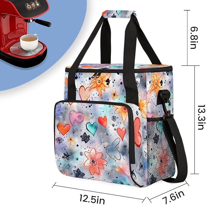 HEART Flower Coffee Maker Carrying Bag Portable Travel Storage Tote Bag Compatible with K-Mini or K-Mini Plus Single Serve Coffee Brewer Carrying Case with Multiple Pockets &amp Shoulder Strap