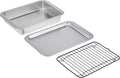 Nordic Ware Naturals 3 Piece Compact Pan Set Toaster Oven Counter Ovens Air Fryer and Broiler Safe Size for 1-2 Portions - Includes Baking Sheet Broiling Rack and Rectangular Pan