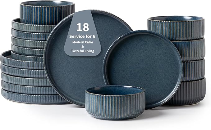 Dinnerware Sets for 618 Piece Starry Blue Plates and Bowls SetElegant Ceramic Dish Set for Relaxed Dining Giftable and Dishwasher Safe