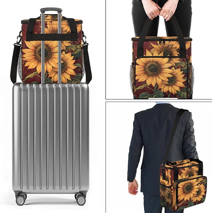 Sunflower Coffee Maker Travel Bag Floral Insulated Grocery Bag Travel Picnic Leakproof Cooler Bags With Shoulder Strap