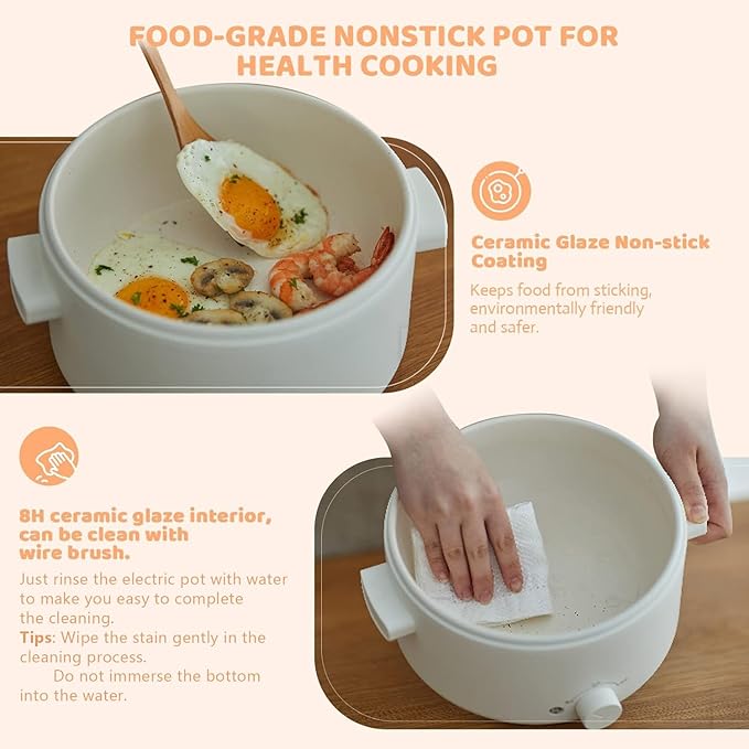 Rice Cooker 2 Cup Uncooked with 4 Cooking Functions&amp Olayks Hot Pot Electric 3L Portable Electric Pot with Ceramic Non-stick Coating for Steak Pasta