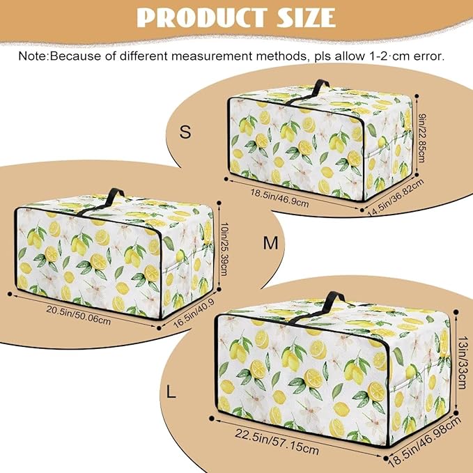 Toaster Oven Dust Cover with Accessory Pockets Neat Storage and Protection with Organizing Side Pockets for Kitchen Toaster Oven Appliances Decor Lemon Leaves