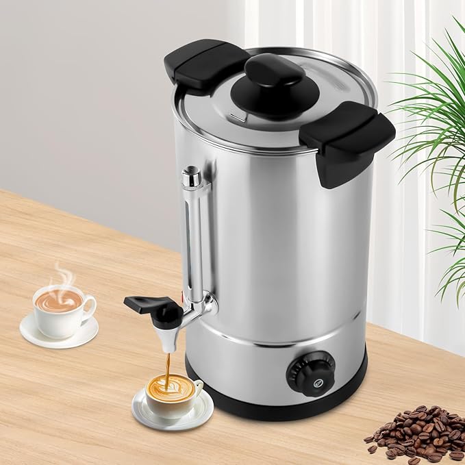 8L/2.11gal Coffee Maker Electric Percolator Coffee Pot Commercial Coffee Urn with Indicator Light Stainless Steel Hot Water Dispenser for Cafes Buffets Offices