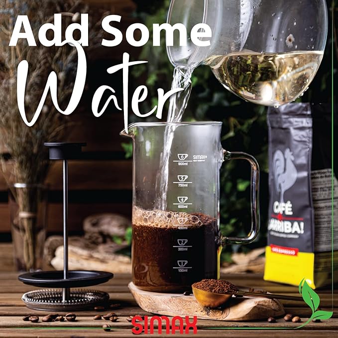 SIMAX French Press Coffee Maker 1 Liter Coffee Press Dishwasher Safe Glass Coffee Maker with Filter Hot and Cold Safe Borosilicate Glass Easy To Clean