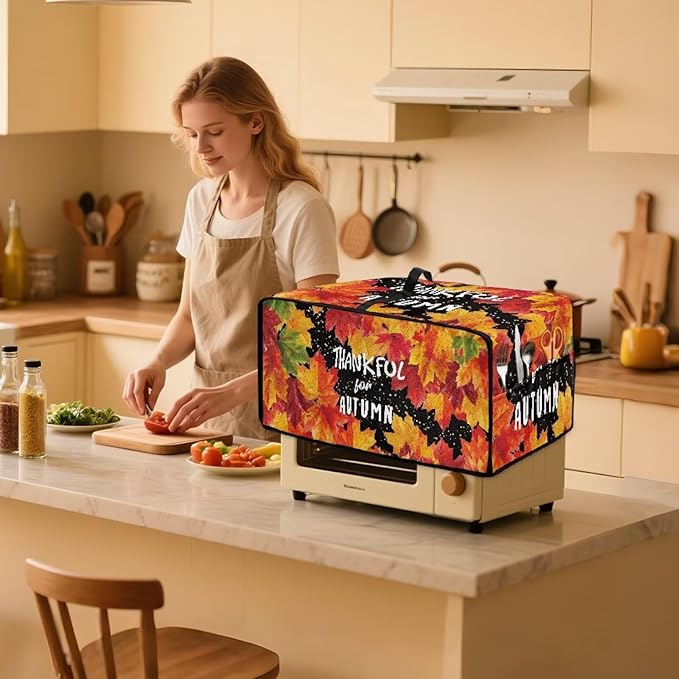Doojoayie Small Appliance Covers Thankful Autumn Toaster Cover 6 Slice Kitchen Appliance Protector 19.7x16x 10 Compatible with Toaster Machine