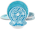 12 Piece Melamine Dinnerware Set for 4 – Lightweight Unbreakable Plates and Bowls in Teal and Blue – Outdoor Indoor Dinnerware for Camping Patio &amp Everyday Use (Teal)