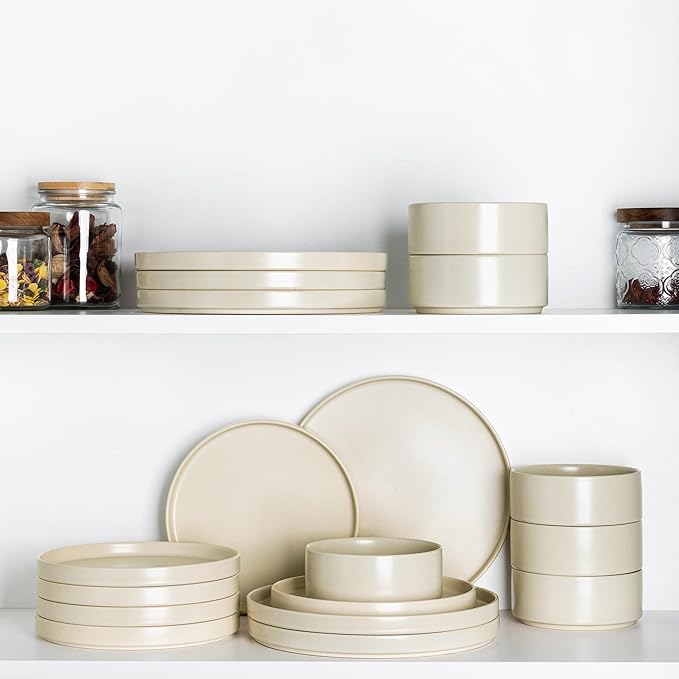 TheTerra Ceramic Dinnerware Sets for 4 12 Pieces Handmade Reactive Glaze Plates and Bowls Set Scratch Resistant Dish Set Oven &amp Microwave &amp Dishwasher Safe Ice Cream