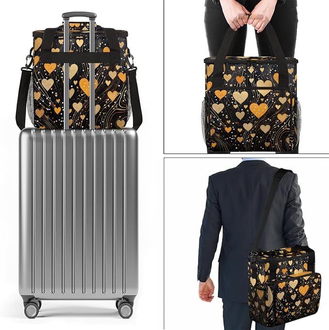Gold Heart Coffee Maker Carrying Bag Portable Travel Storage Tote Bag Compatible with K-Mini or K-Mini Plus Single Serve Coffee Brewer Carrying Case with Multiple Pockets &amp Shoulder Strap