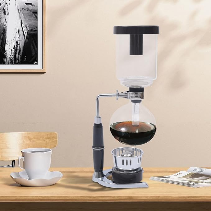 TFCFL Syphon Coffee Maker 5-Cup Unique Tabletop Glass Vacuum Siphon Pot Syphon Coffee Tea Brewer with Clear Burner