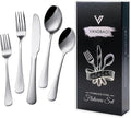 VANDBAO Silver Flatware Cutlery Silverware Set 20 Pieces Stainless Steel Colorful Utensils Tableware Set Service for 4 Include Knife/Fork/Spoon Reusable Mirror Polished Dishwasher Safe