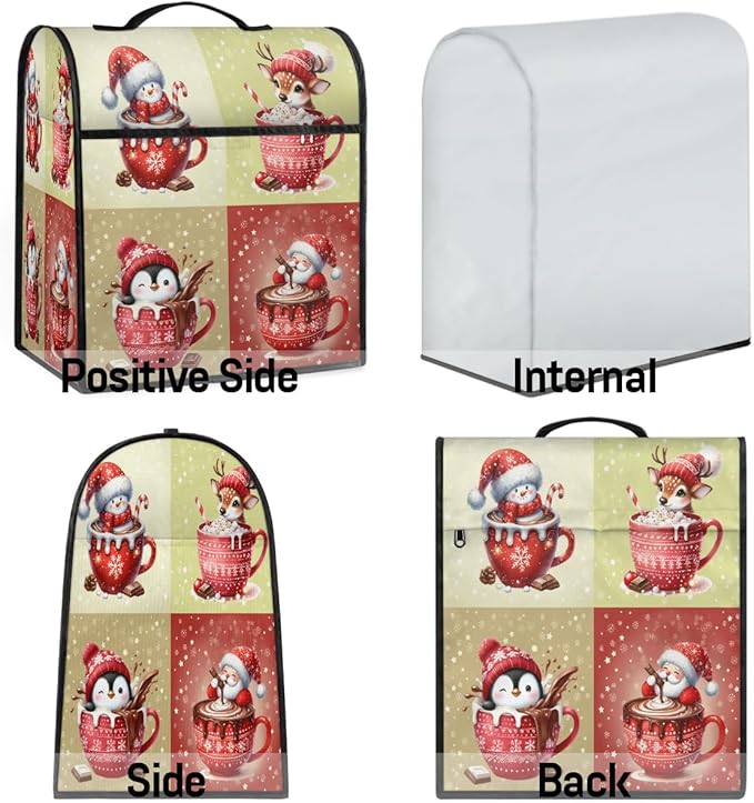 Kitchen Aid Mixer Cover Christmas Snowman Deer Stand Mixer Cover Compatible with 6-8 Quarts Stand Mixers Dust Covers with Zipper Pocket Foldable Washable Kitchen Aid Organizer Bag