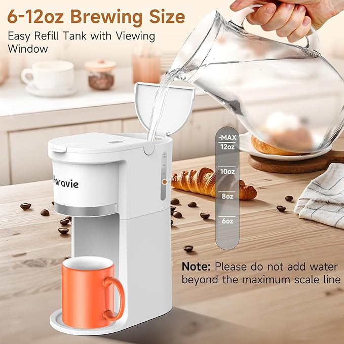 Small Single Serve Coffee Maker Fast Brew One Cup Coffee Machine for K Cup and Grounds 6 to 12 oz. Brew Sizes Capsule Coffee Machine with Descaling Reminder and Viewing Tank White
