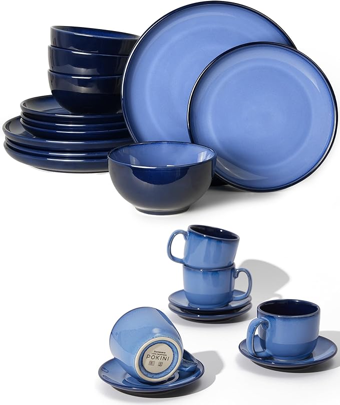 16 Pieces Dinnerware Sets with Coffee Cups with Saucers Light Blue