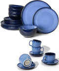 16 Pieces Dinnerware Sets with Coffee Cups with Saucers Light Blue