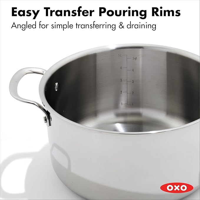 OXO 13 Piece Stainless Steel Cookware Set Tri-Ply Multiclad Pots &amp Pans PFAS-Free Ceramic Nonstick Coated Frying Pans Induction Compatible Dishwasher &amp Oven Safe Sauce Stock Saute Silv