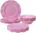 12 pcs Melamine Dinnerware Set Elegant Scalloped Rim With Beaded Serving Plates and Bowls Sets of 4 Pearl Design Kitchen Dishes Dinner Set.Perfect for Girl's and Women's PartiesGathering