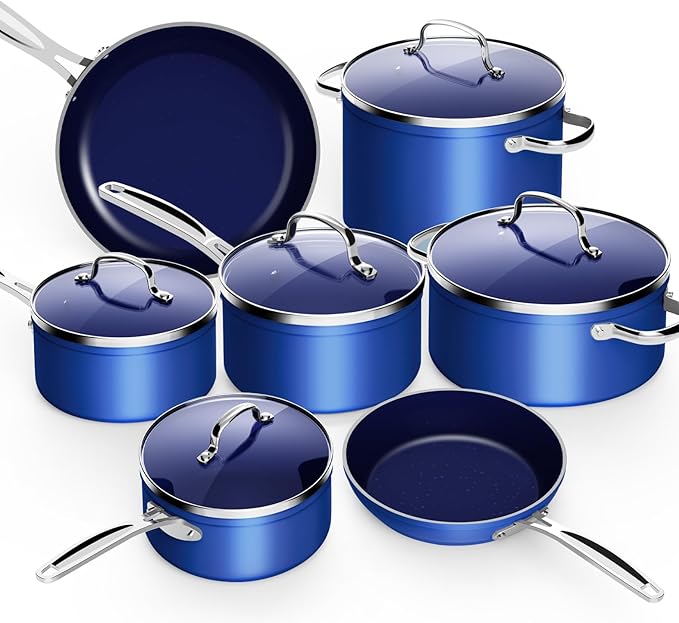 Nuwave 12pc Forged Lightweight Cookware Set G10 Healthy Duralon Ceramic Ultra Non-Stick Coating Vented Tempered Glass Lids Stay-Cool Handles Induction-Ready &amp Works on All Cooktops PFAS Free