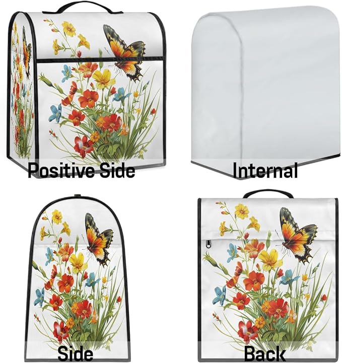 cfpolar Kitchen Aid Mixer Cover Compatible with 6-8 Quarts Flower Butterfly Floral Animal Stand Mixer Cover Kitchen Aid Mixers Accessories Appliance Organizer Bag Dust Covers with Zipper Pocket