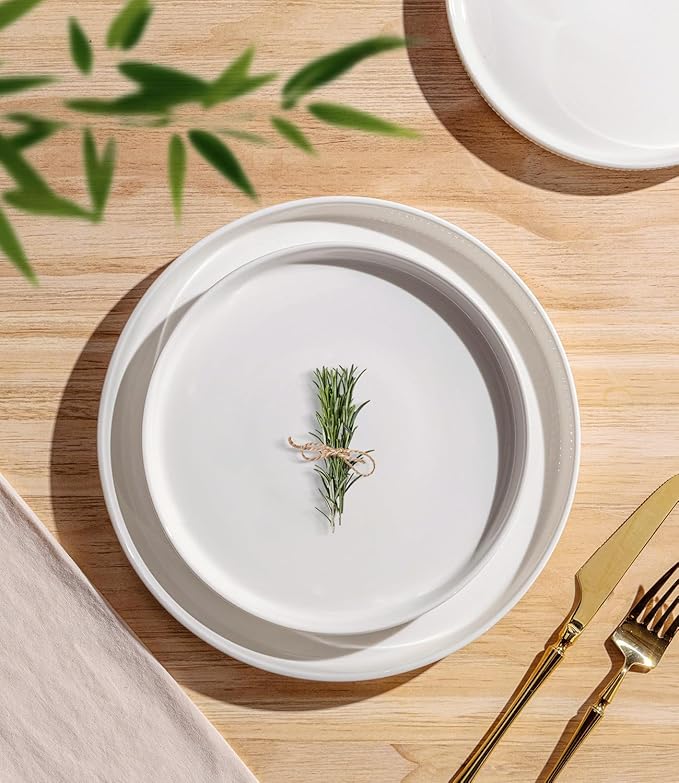 TheTerra Ceramic Dinnerware Sets for 8 24 Pieces Porcelain Lightweight Plates and Bowls Sets Scratch Resistant Dish Set Oven &amp Microwave &amp Dishwasher Safe Bright White