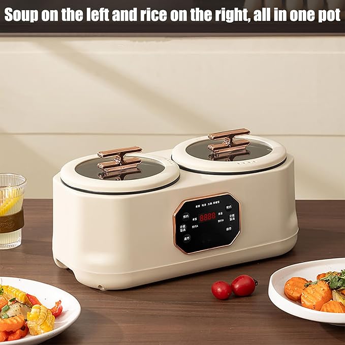 3.4L Double Spelling Rice Cooker Electric Multi-functional Double-liner Hotpot Pot Double Slow Cooker with 1 Steamer