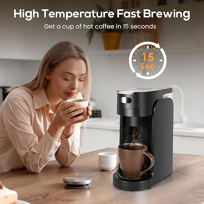 SOPPY Single Serve Coffee Maker for K Capsule 3 Seconds Instant Hot with Adjustable Temperature Control Dual Brew Modes Transparent Water Tank &amp Removable Stand Fast Brewing Coffee Machine Bl
