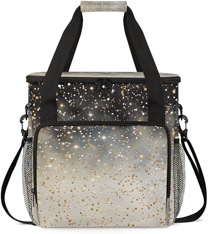 Glitter Coffee Maker Carrying Bag Black Gold Neon Travel Storage Bag Compatible with K-Mini or K-Mini Plus Single Serve Coffee Brewer Carrying Case with Multiple Pockets &amp Shoulder Strap