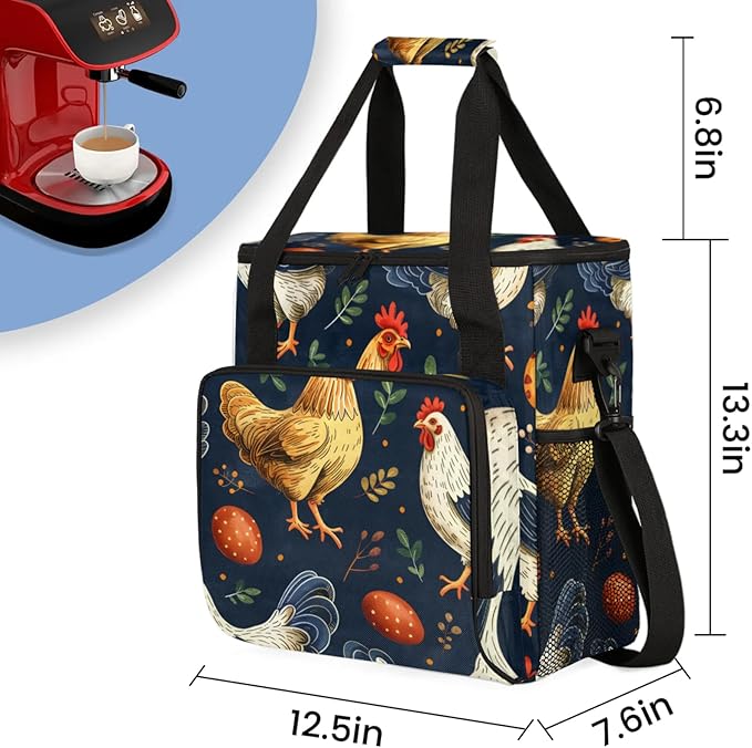 Chicken Egg Leaf Coffee Maker Travel Bag for Keurig K-Mini/K-Mini Plus Insulated Waterproof Tote with Pockets for K-Cup Portable Single-Serve Brewer Case