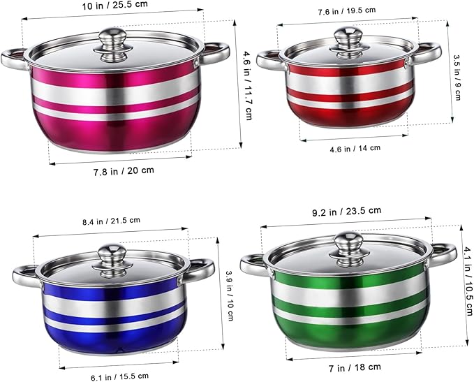DECHOUS 4pcs Stainless Steel Cooktops Pots Set Nonstick Induction Cookware with Ergonomic Cool-touch Handles Quick Heating Kitchen Essentials for Home Restaurant Outdoor Camping