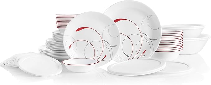 Corelle Vitrelle 78-Piece Service for 12 Dinnerware Set Triple Layer Glass and Chip Resistant Lightweight Round Plates and Bowls Set Splendor