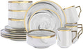 Fine China Artisan Marbled 16pc Dinner Set Grey with Gold Line