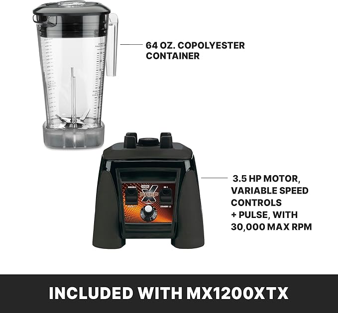 Waring Commercial MX1200XTX 3.5 HP Blender with Variable Speed Dial Controls and a 64 oz. BPA Free Copolyester Container 120V 5-15 Phase Plug