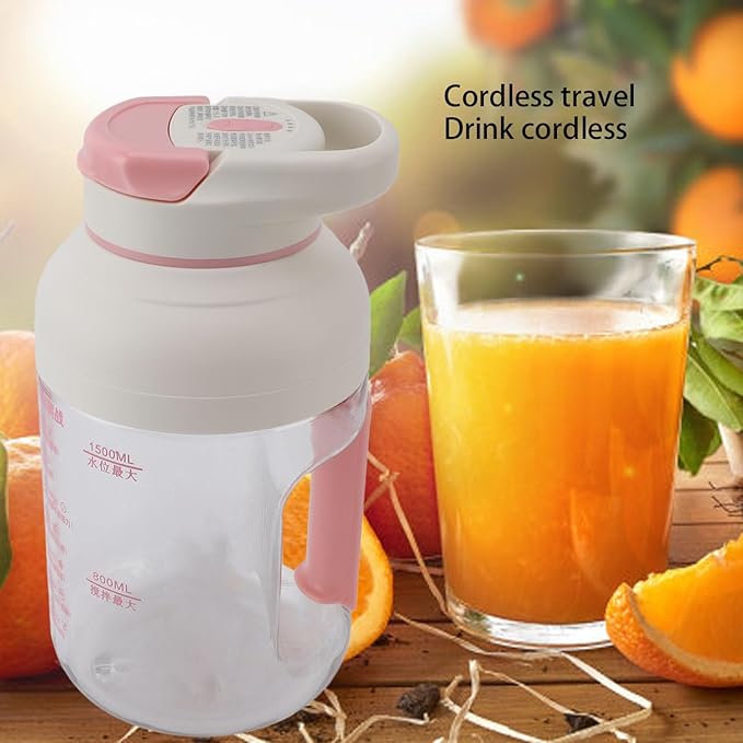Portable Blender Portable Juicer Blender Mini Blender with Ergonomic Handle Design 1.5L Cordless Large Capacity for Outdoor Picnic (Roseate)