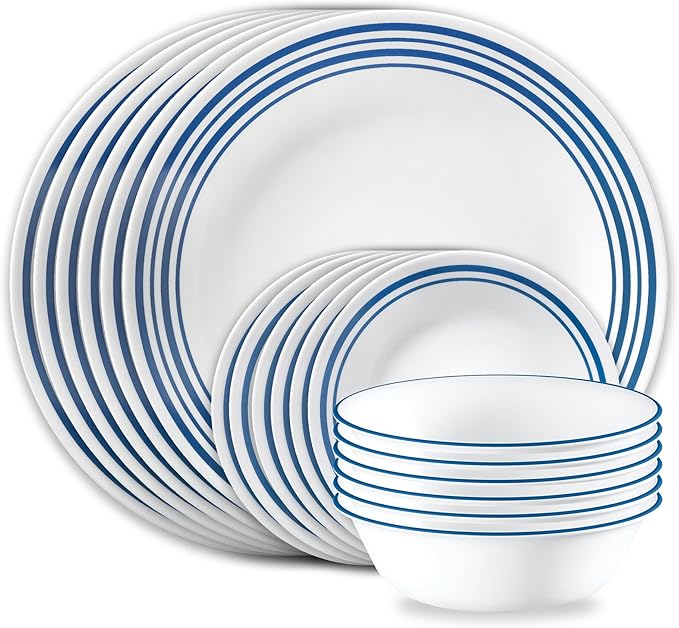 Corelle Vitrelle 18 Piece Glass Dinnerware Sets Service for 6 Triple Layer Chip &amp Crack Resistant Glass Plate and Bowl Sets Laila