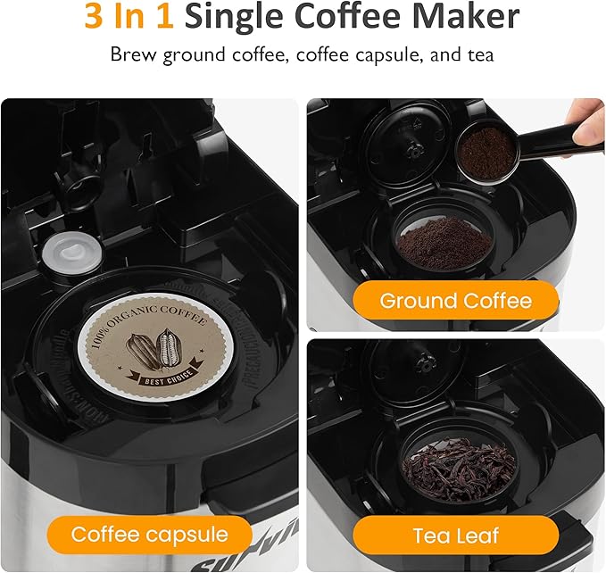 SUNVIVI Iced &amp Hot Coffee Maker: Single Serve Coffee Maker with 3 Brewing Options for K Pod Ground Coffee &amp Tea Removable Water Reservoir &amp Reusable Filter Ideal for Home &amp Office